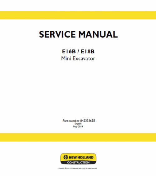 New Holland E16B, E18B Excavator Service Manual