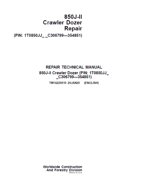 John Deere 850J-II Crawler Dozer Services Manual TM