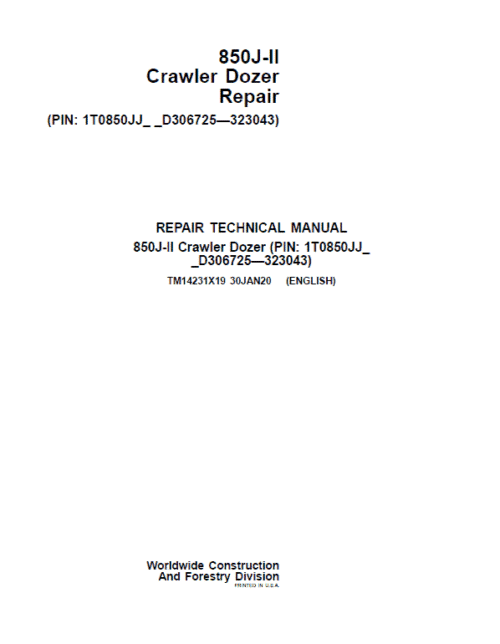 John Deere 850J Crawler Dozer Services Manual