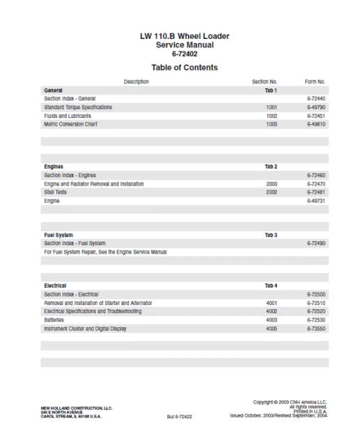 New Holland LW110.B Wheel Loader Service Manual
