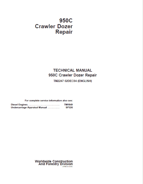John Deere 950C Crawler Dozer Service Manual