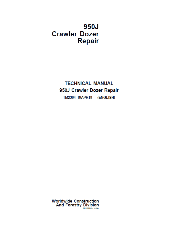 John Deere 950J Crawler Dozer Service Manual John Deere 950J Crawler Dozer Service Manual