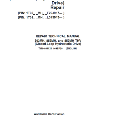 Cart John Deere 803MH, 853MH, 859MH Harvester Closed-Loop Repair Manual SN