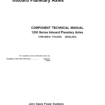 John Deere TeamMate II 1200 Series Inboard Planetary Axles Component Technical Manual