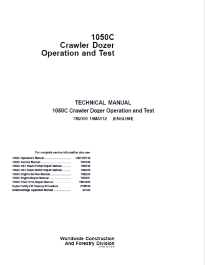 John Deere 1050C Crawler Dozer Service Manual