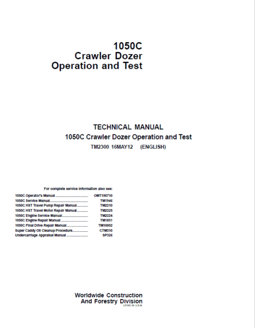 John Deere 1050C Crawler Dozer Service Manual