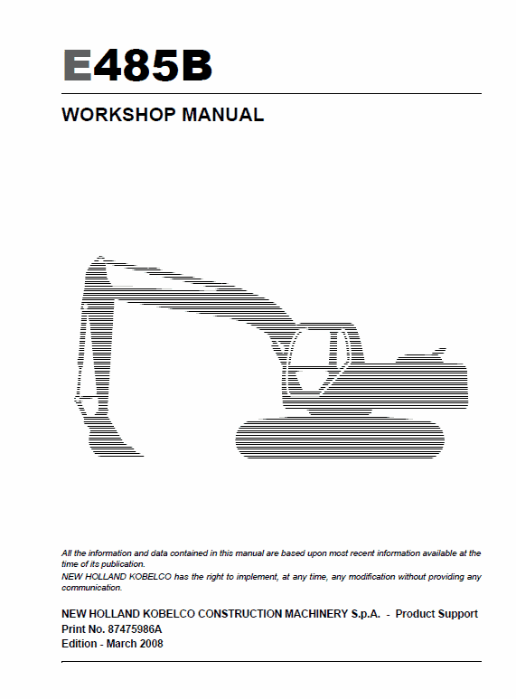 New Holland E485B ROPS Excavator Service Manual New Holland E485B ROPS Excavator Service Manual