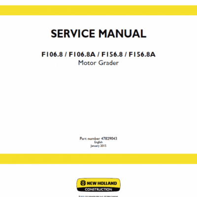 Cart New Holland F106.8, F106.8A, F156.8, F156.8A Motor Grader Manual