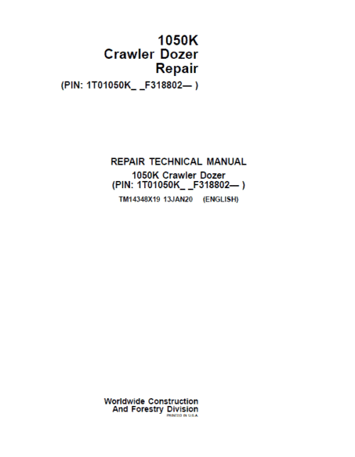 John Deere 1050K Crawler Dozer Services Manual