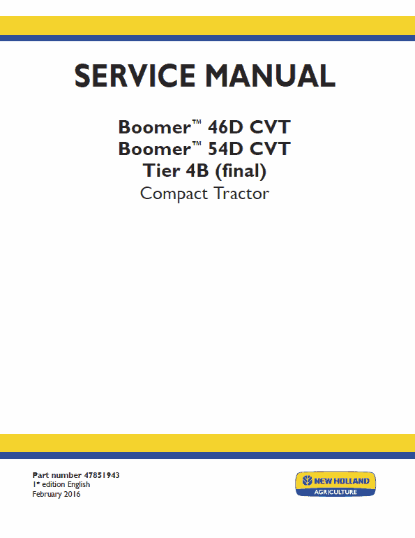 New Holland Boomer 46D CVT, 54D CVT Tractor Service Manual New Holland Boomer 46D CVT, 54D CVT Tractor Service Manual