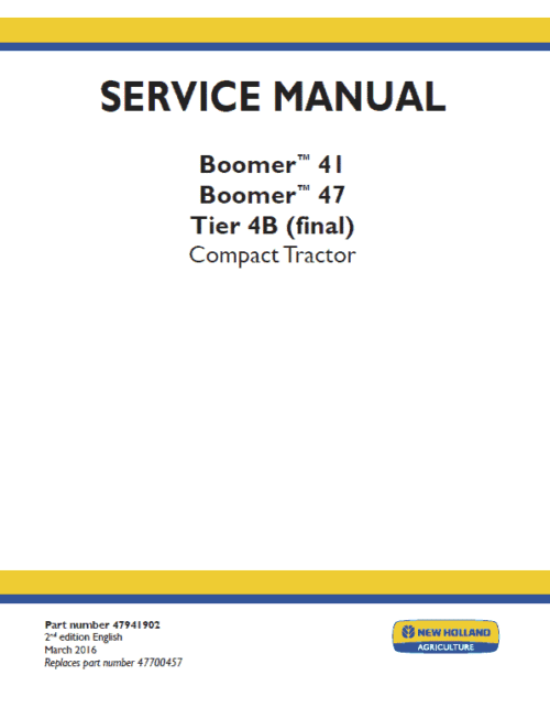 New Holland Boomer 41 and Boomer 47 Tractor Service Manual