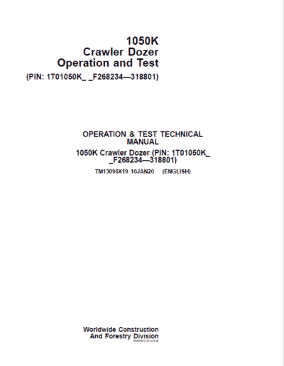 John Deere 1050K Crawler Dozer Service Repair Manual
