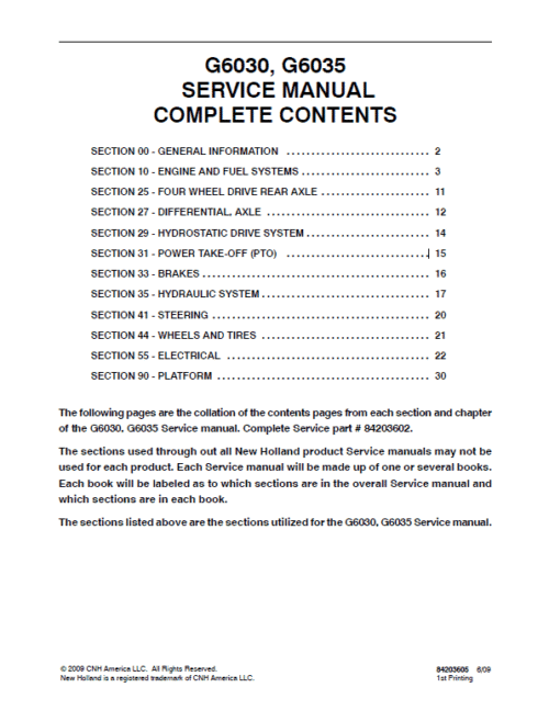 New Holland G6030, G6035 Mowers Service Manual