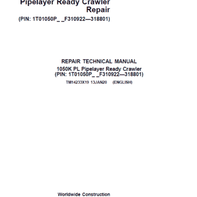 Cart John Deere 1050K PL Pipelayer Crawler Dozer Repair Manual