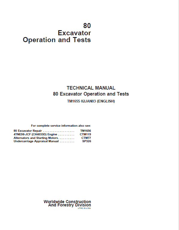 John Deere 80 Excavator Repair Service Manual John Deere 80 Excavator Repair Service Manual