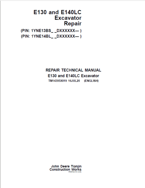 John Deere E130 E140LC Repair Service Manual