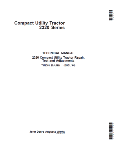 John Deere 2320 Utility Tractor Test Technical Manual