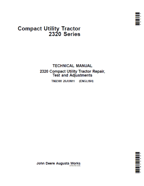 John Deere 2320 Utility Tractor Test Technical Manual
