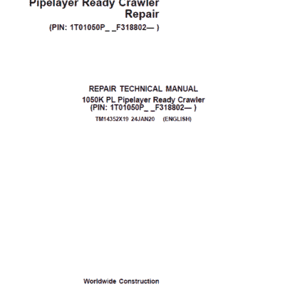 Cart John Deere 1050K PL Pipelayer Crawler Dozer Service Manual
