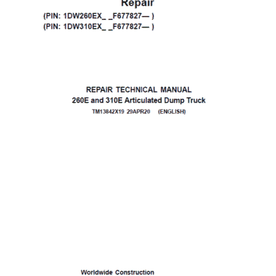 John Deere 260E and 310E Articulated Dump Truck Technical Manual (SN. from F677827)