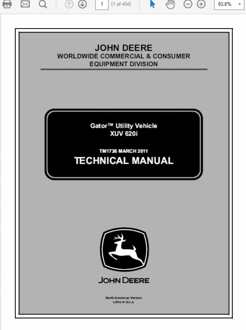 John Deere XUV 620i Gator Utility Vehicle Service Manual