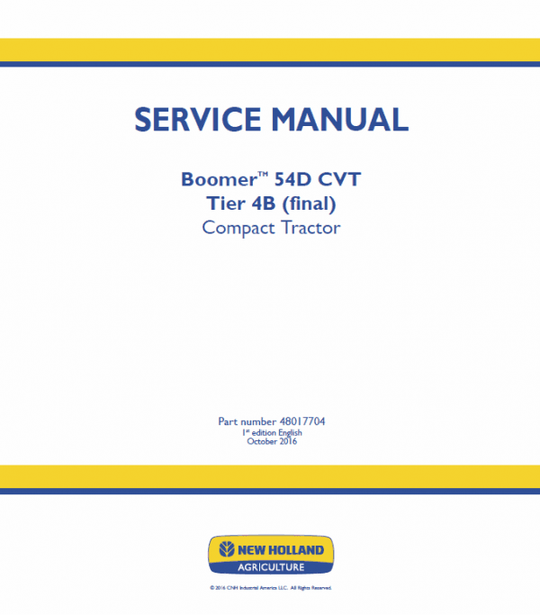 New Holland Boomer 54D CVT Tractor Service Manual New Holland Boomer 54D CVT Tractor Service Manual
