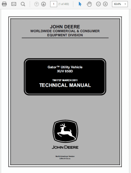 John Deere XUV 850D M-Gator Utility Vehicle Service Manual