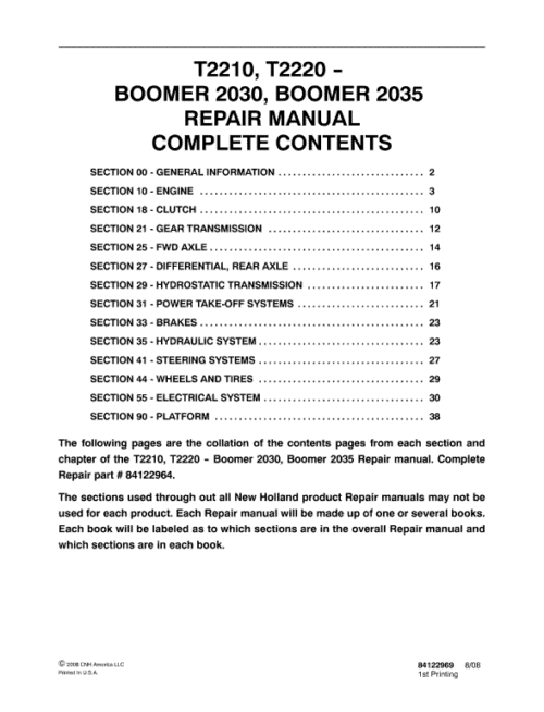 New Holland Boomer 2030 and Boomer 2035 Tractor Service Manual