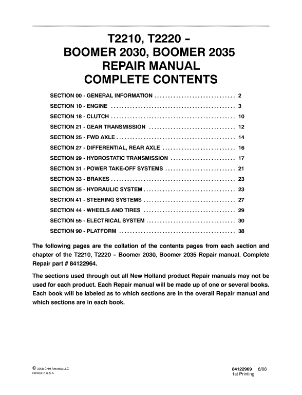 New Holland Boomer 2030 and Boomer 2035 Tractor Service Manual New Holland Boomer 2030 and Boomer 2035 Tractor Service Manual