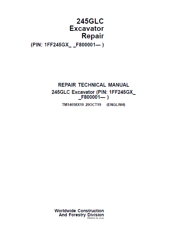 John Deere 245GLC Excavator Service Manual John Deere 245GLC Excavator Service Manual