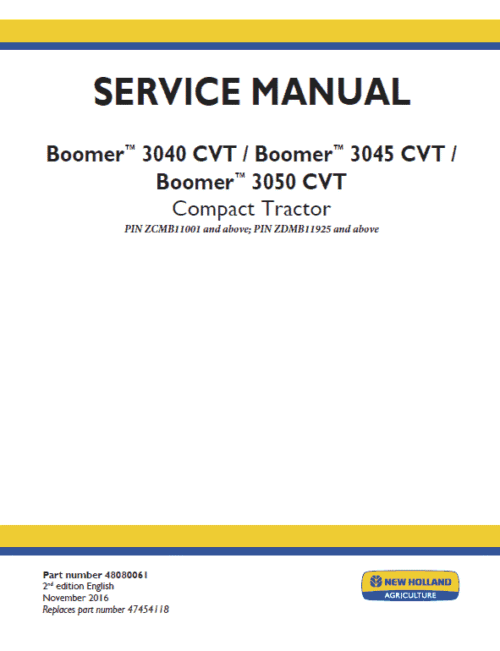 New Holland Boomer 3040 CVT, 3045 CVT and 3050 CVT Tractor Manual