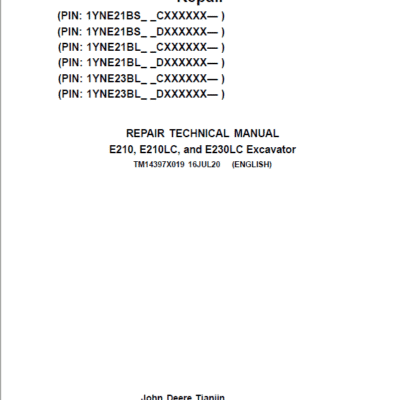Cart John Deere E210, E210LC, E230LC Excavator Repair Manual