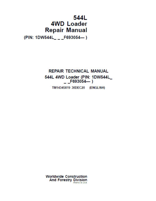 John Deere 544L 4WD Loader Repair Technical Manual