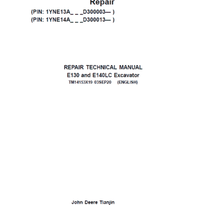 John Deere E130, E140LC Excavator Repair Service Manual