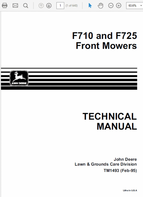 John Deere F710, F725 Front Mower Repair Technical Manual