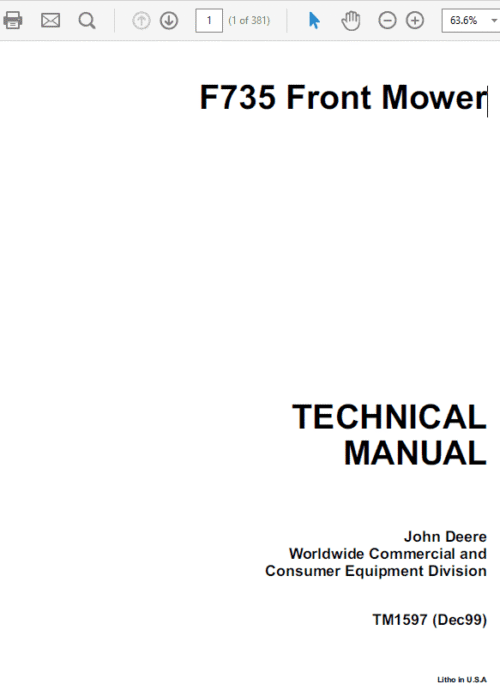 John Deere F735 Front Mower Repair Technical Manual