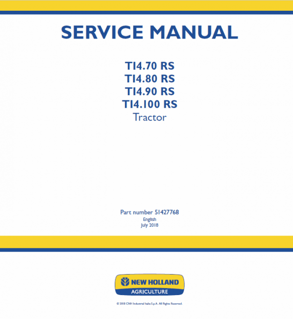 New Holland T14.90 RS, T14.100 RS Tractor Service Manual New Holland T14.90 RS, T14.100 RS Tractor Service Manual