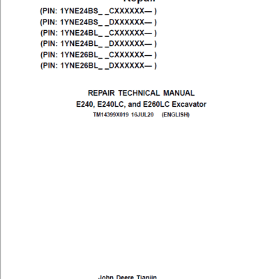 Cart John Deere E240, E240LC, E260LC Excavator Repair Manual