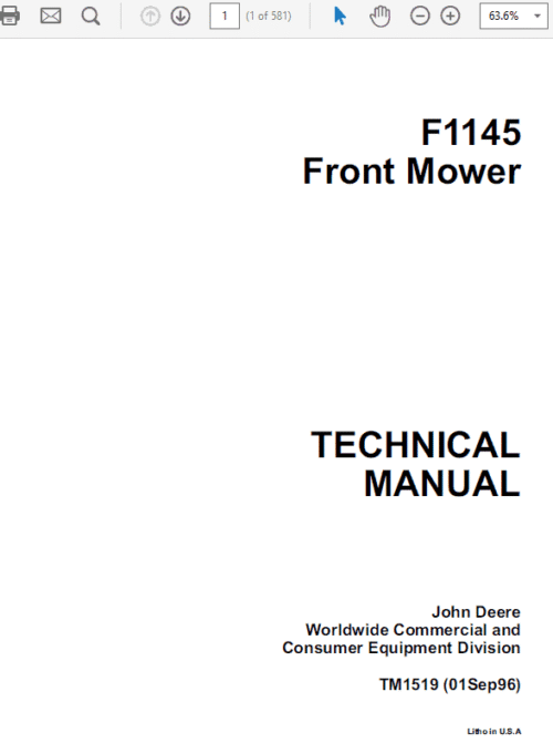 John Deere F1145 Front Mower Repair Technical Manual