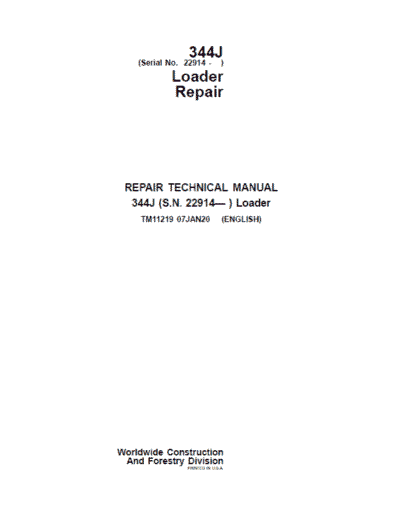 John Deere 344J Loader Repair Technical Manual - Image 2