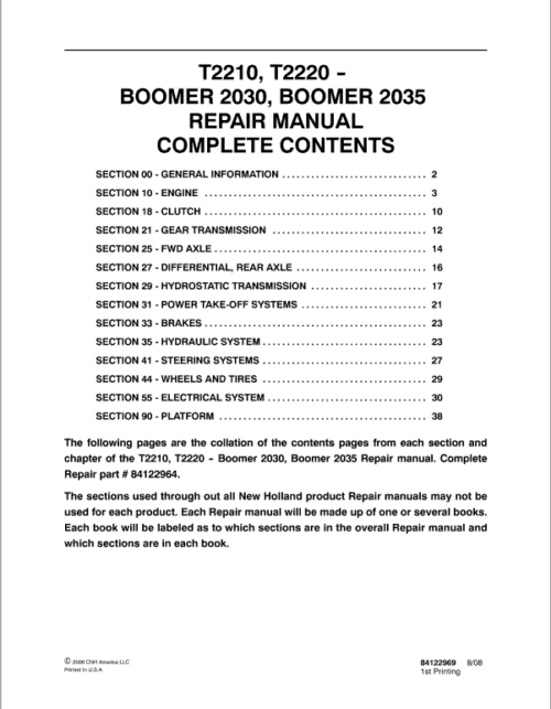 New Holland BOOMER 2035 Tractor Service Repair Manual
