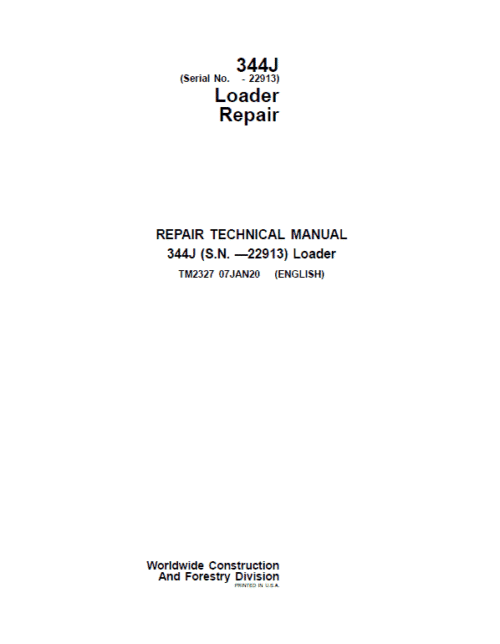 John Deere 344J Loader Repair Manual