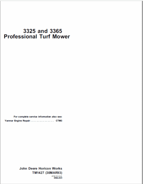 John Deere 3325, 3365 Mower Repair Technical Manual