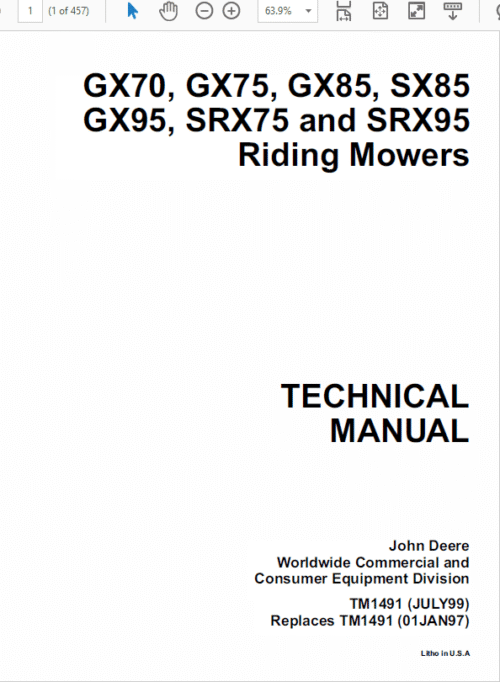 John Deere GX70 SRX75, SRX95 Mowers Technical Manual
