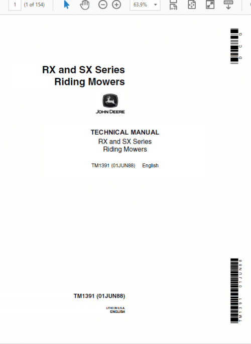 John Deere RX63, RX73, SX75, RX95, SX95 Mowers Technical Manual