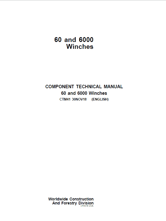 John Deere 60, 6000 Winches Component Technical Manual John Deere 60, 6000 Winches Component Technical Manual