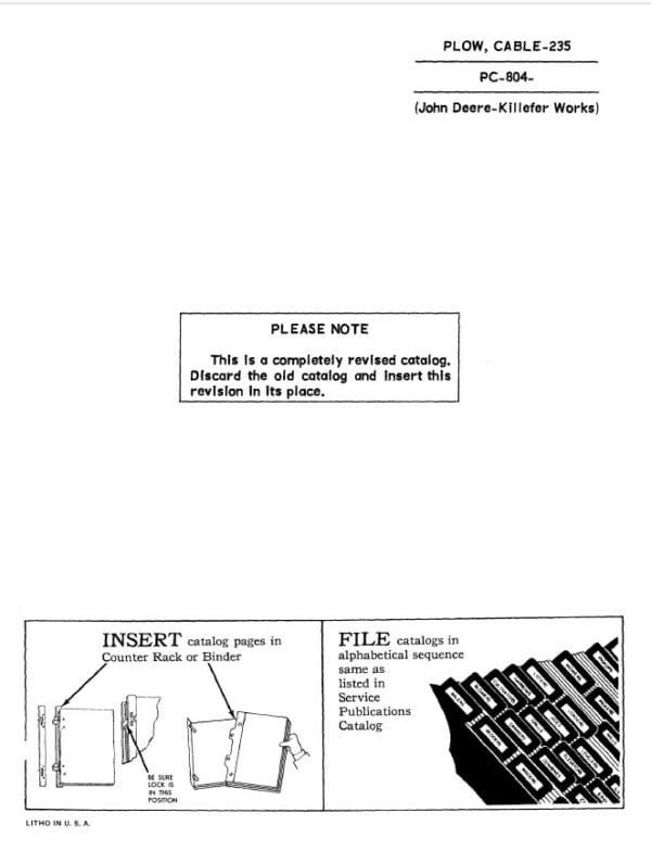 John Deere 235 Attachments (Plow, Cable 235) Parts Catalog Manual John Deere 235 Attachments (Plow, Cable 235) Parts Catalog Manual