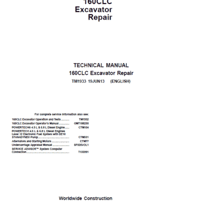 Cart John Deere 160CLC Excavator Repair Service Manual