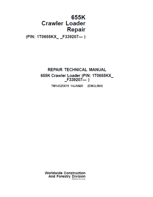 John Deere 655K Crawler Loader Repair Technical Manual
