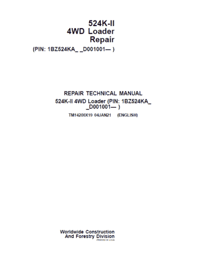John Deere 524K-II 4WD Loader Technical Manual